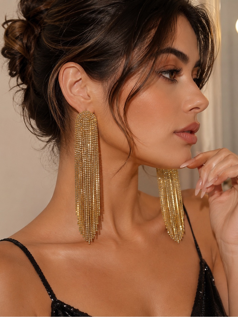 Gold Crystal Fringe Drop Earrings